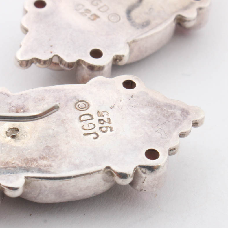 Sterling Silver Onyx, Garnet & Pearl Earrings