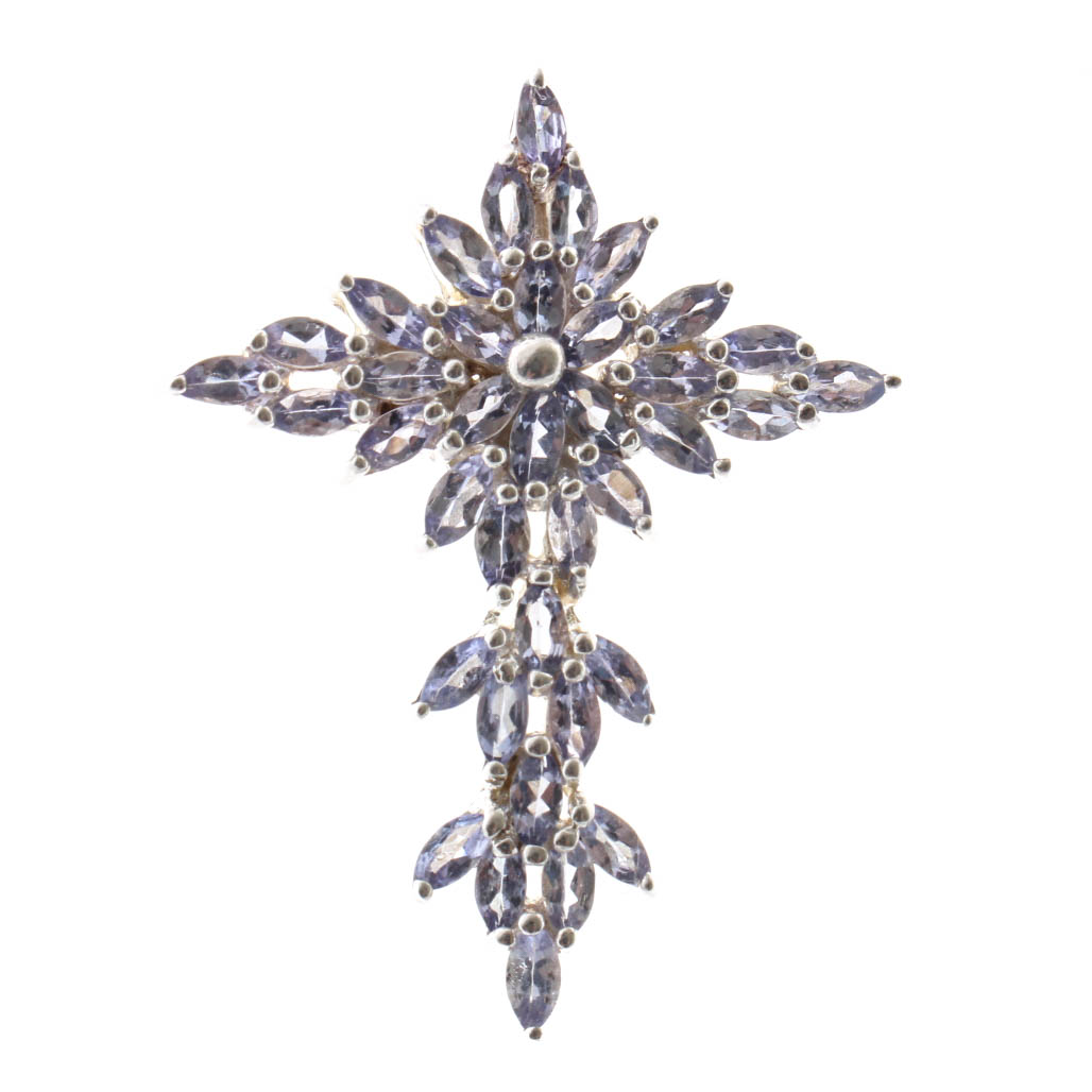 Sterling Silver and Tanzanite Cross Pendant