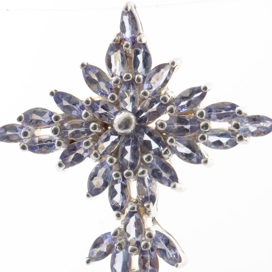 Sterling Silver and Tanzanite Cross Pendant