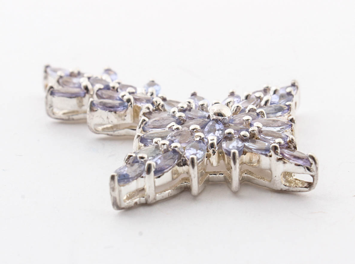 Sterling Silver and Tanzanite Cross Pendant