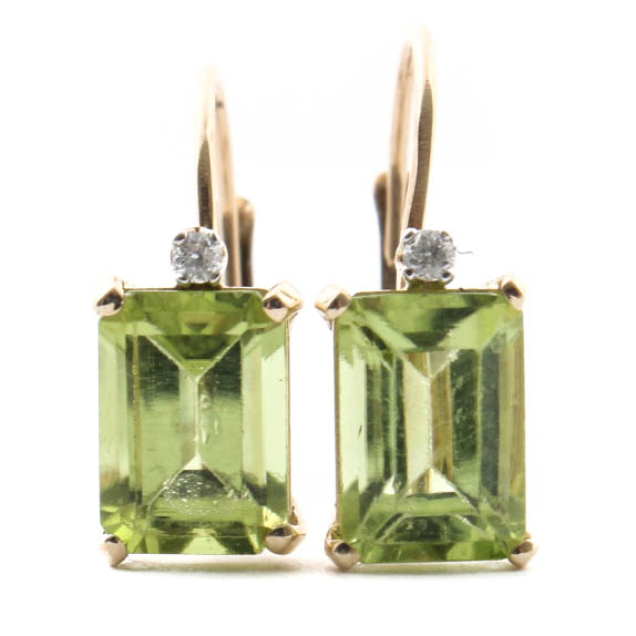 10K Yellow Gold Peridot and Diamond Earrings