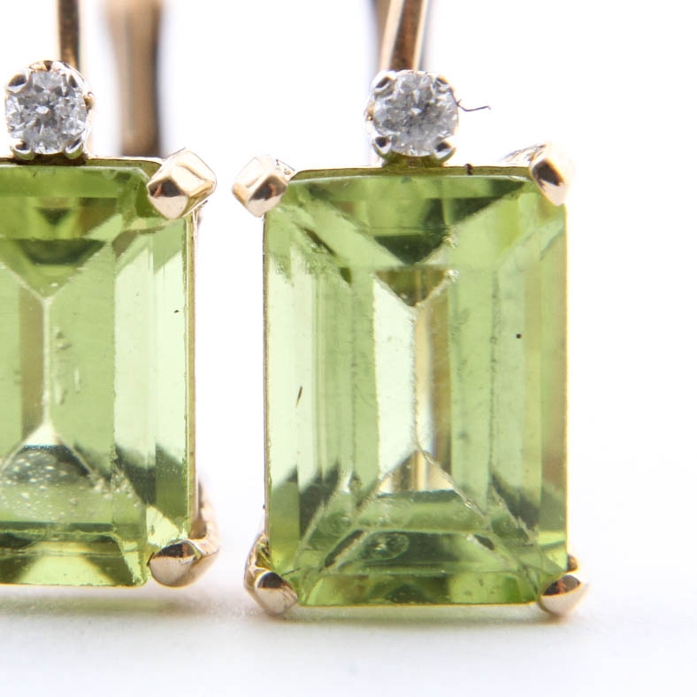 10K Yellow Gold Peridot and Diamond Earrings