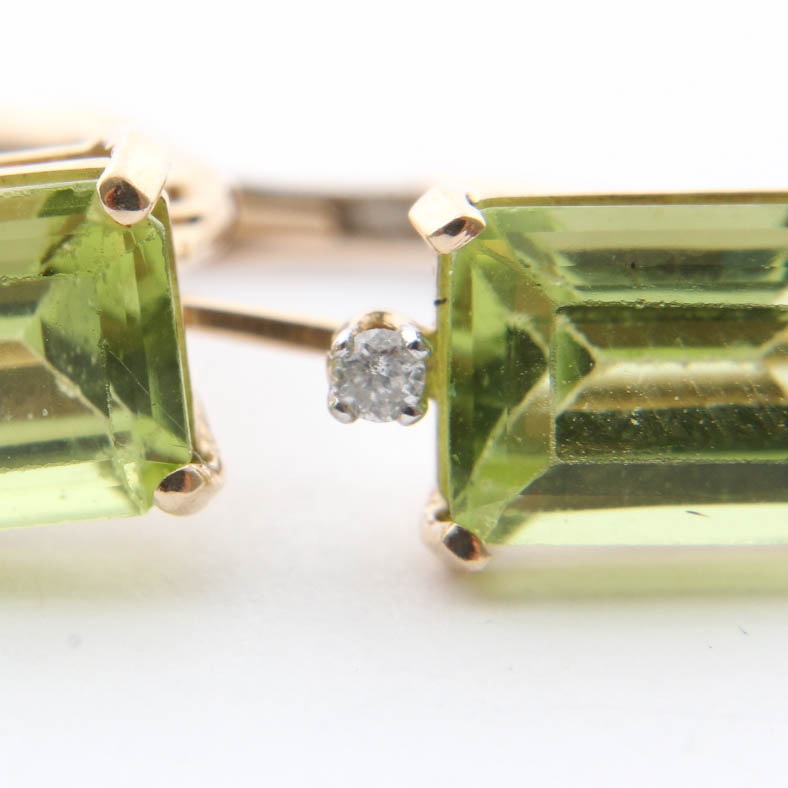10K Yellow Gold Peridot and Diamond Earrings
