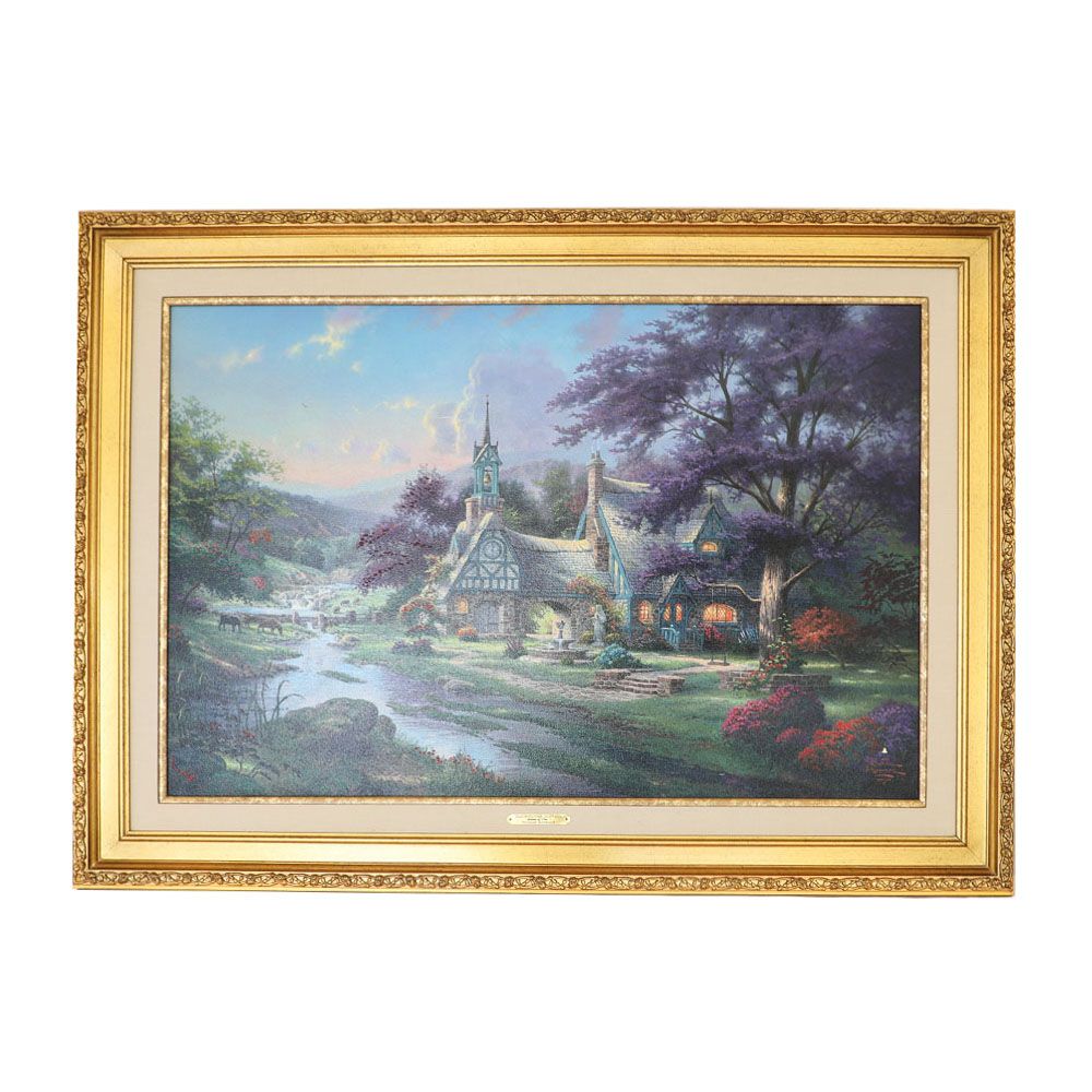 Giclee Print on Canvas After Thomas Kinkade "Clocktower Cottage"