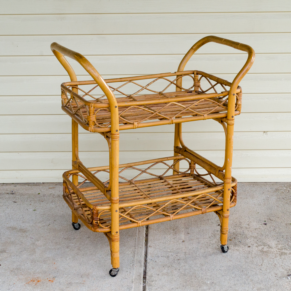 Vintage Rattan Serving Cart