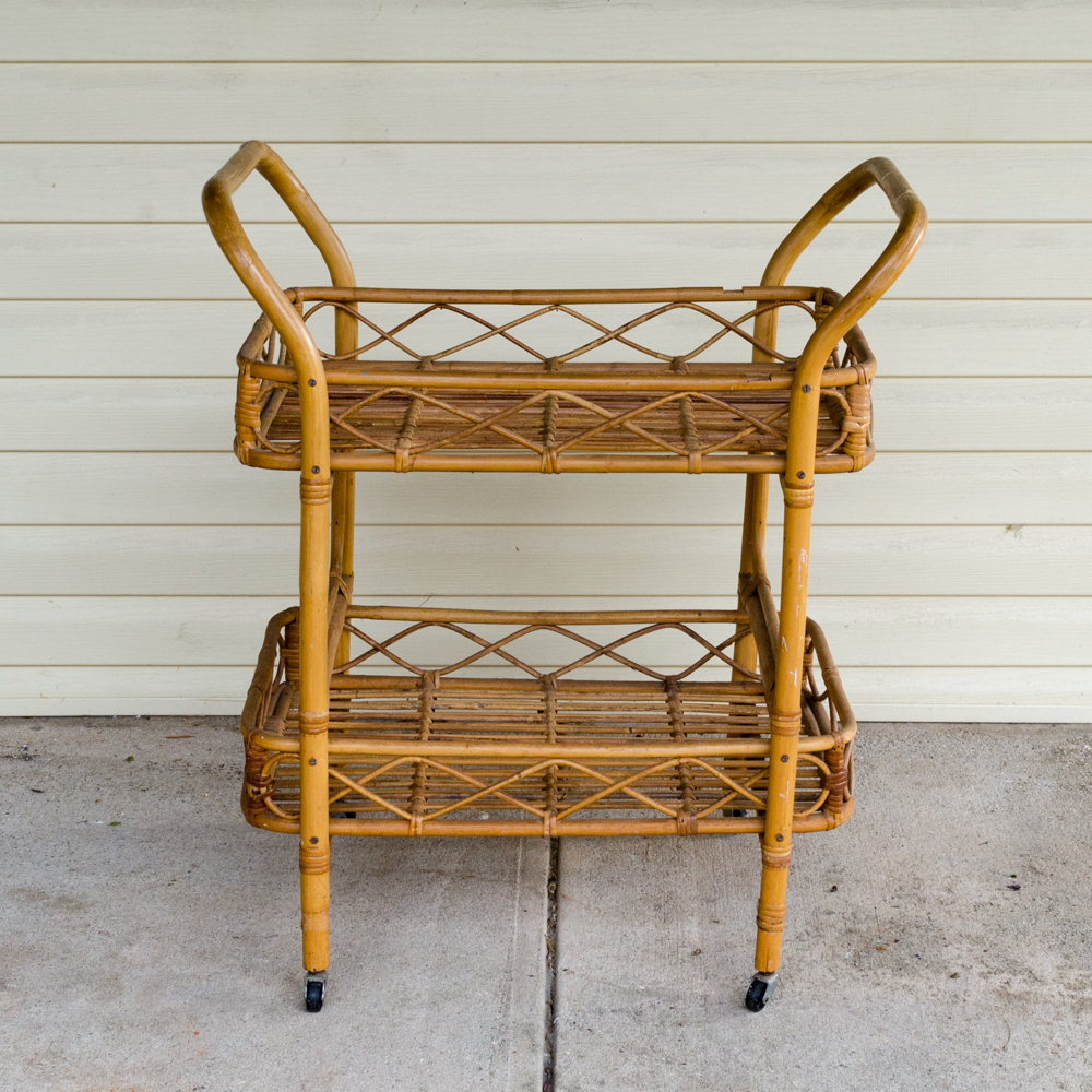 Vintage Rattan Serving Cart