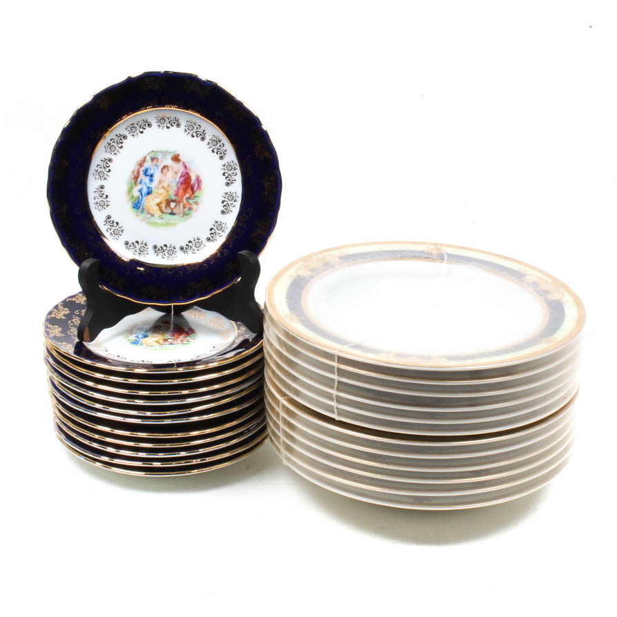 Czech Gold-Painted Porcelain Dishware Collection