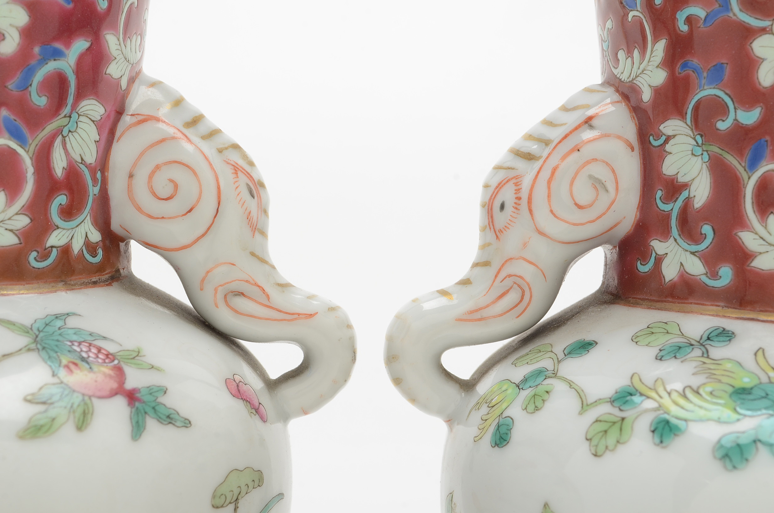 Pair of Guangxu Mark and Period Century Chinese Vases with Elephant Handles