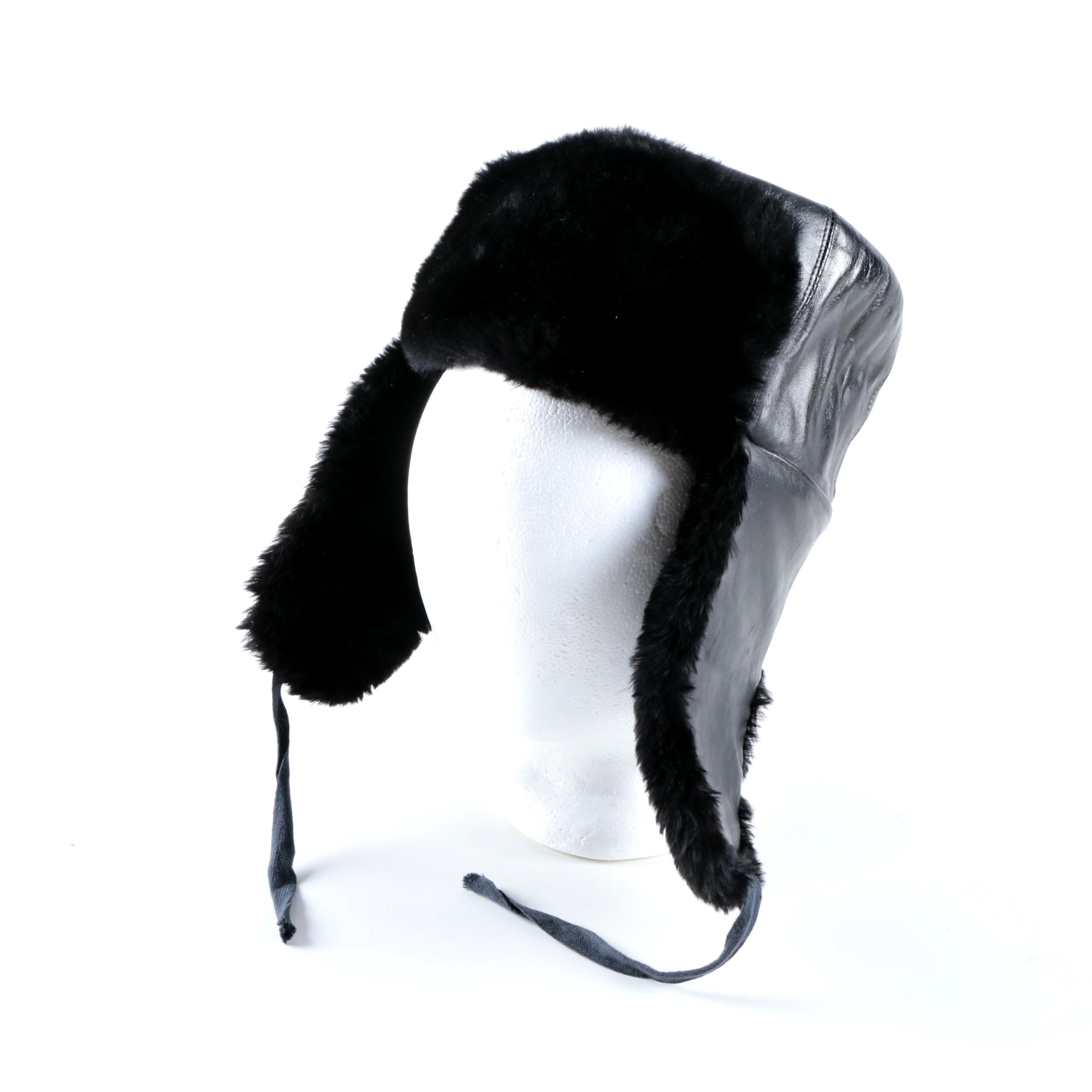 Leather and Fur Trapper Hat