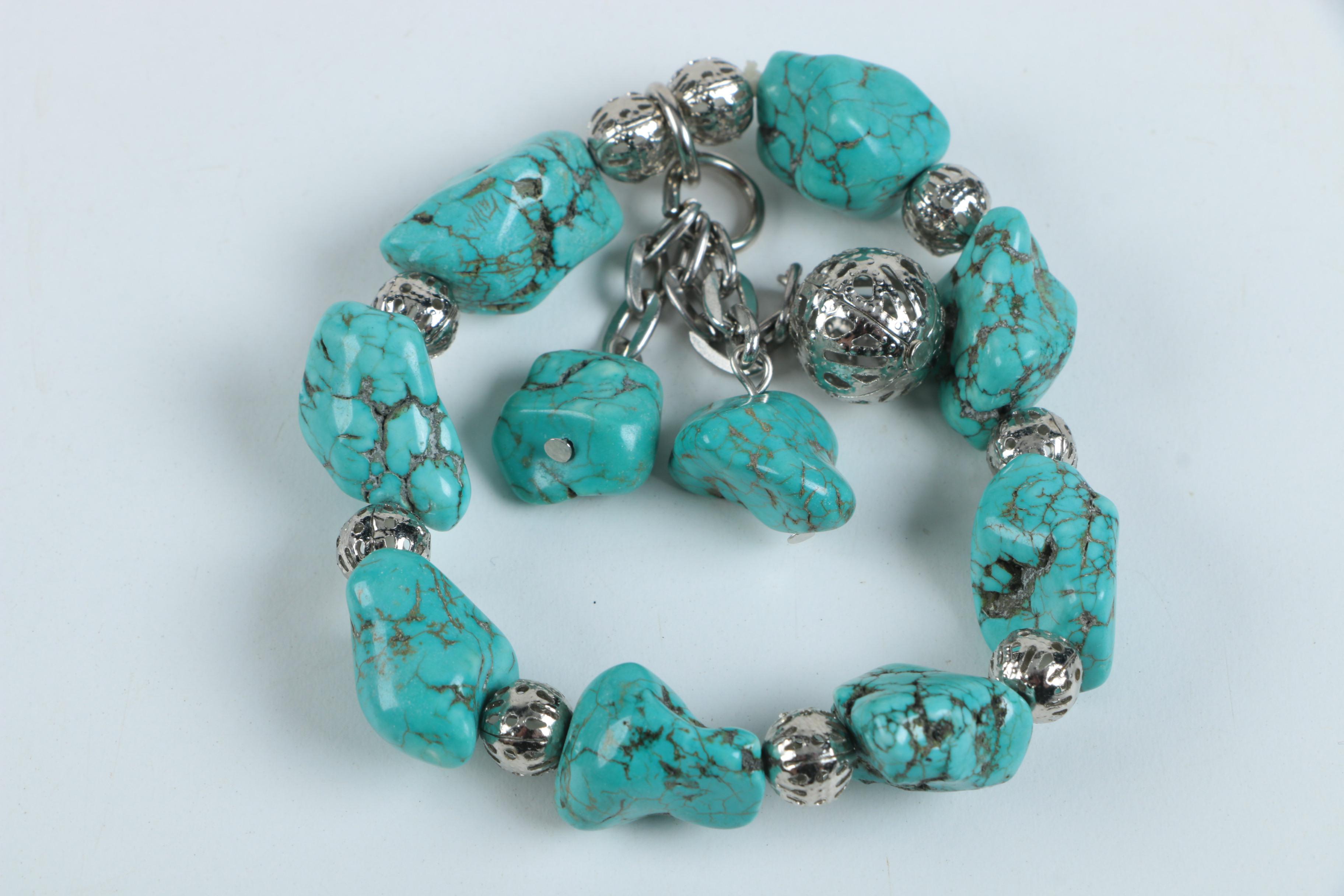 Magnesite Bracelet and Tory Burch Earrings