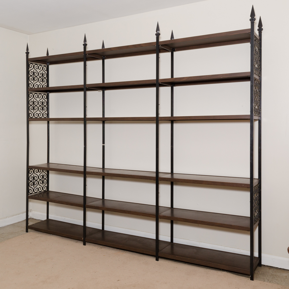 Gothic Style Metal and Wood Shelving Unit
