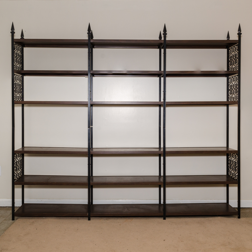 Gothic Style Metal and Wood Shelving Unit
