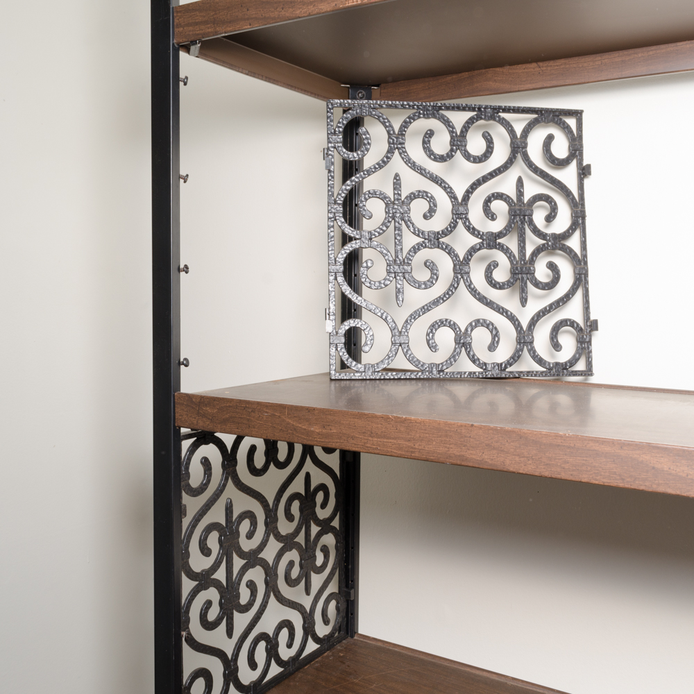 Gothic Style Metal and Wood Shelving Unit