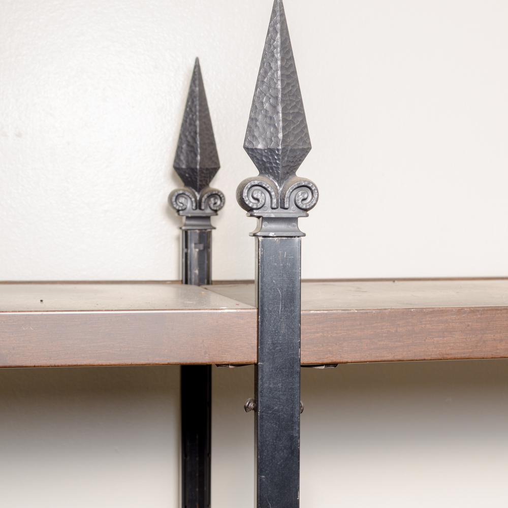 Gothic Style Metal and Wood Shelving Unit