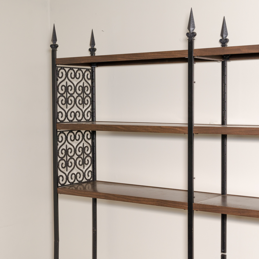 Gothic Style Metal and Wood Shelving Unit