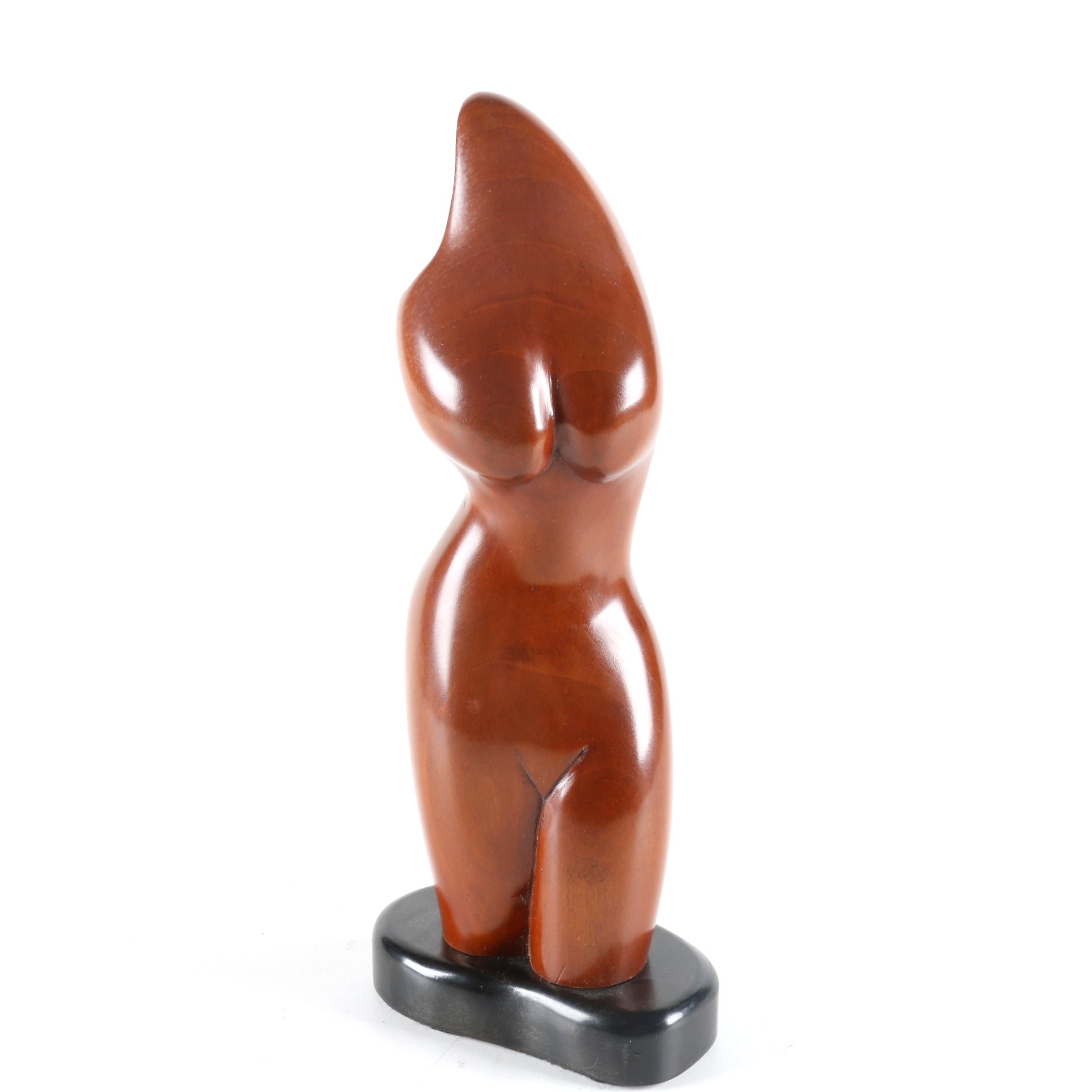 T. Ashbrook Wooden Sculpture Abstracted Female Nude
