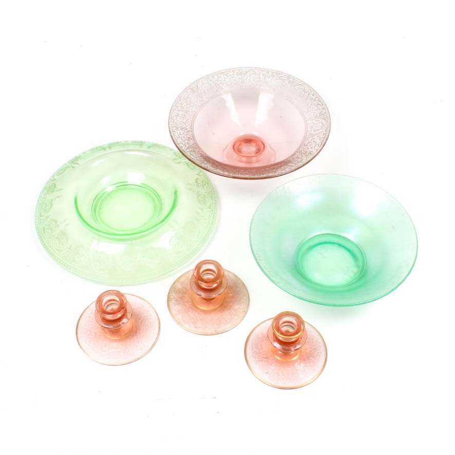Pink and Green Depression Glass