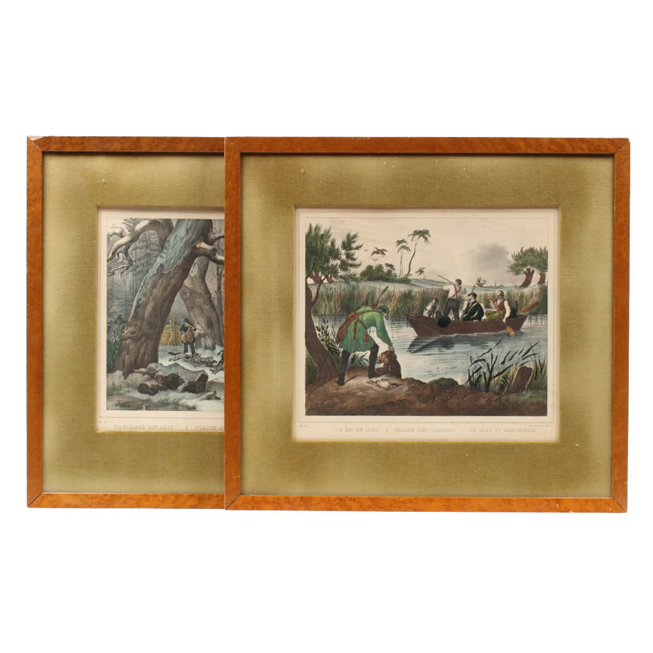 Antique Joseph Scholz Hunting Themed Lithographs