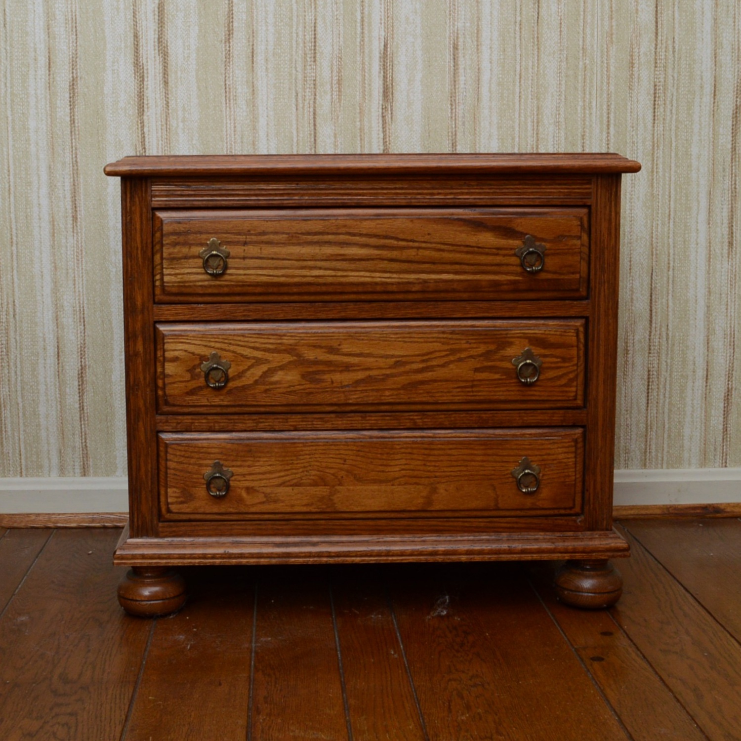 Ethan Allen Three Drawer Oak Stand