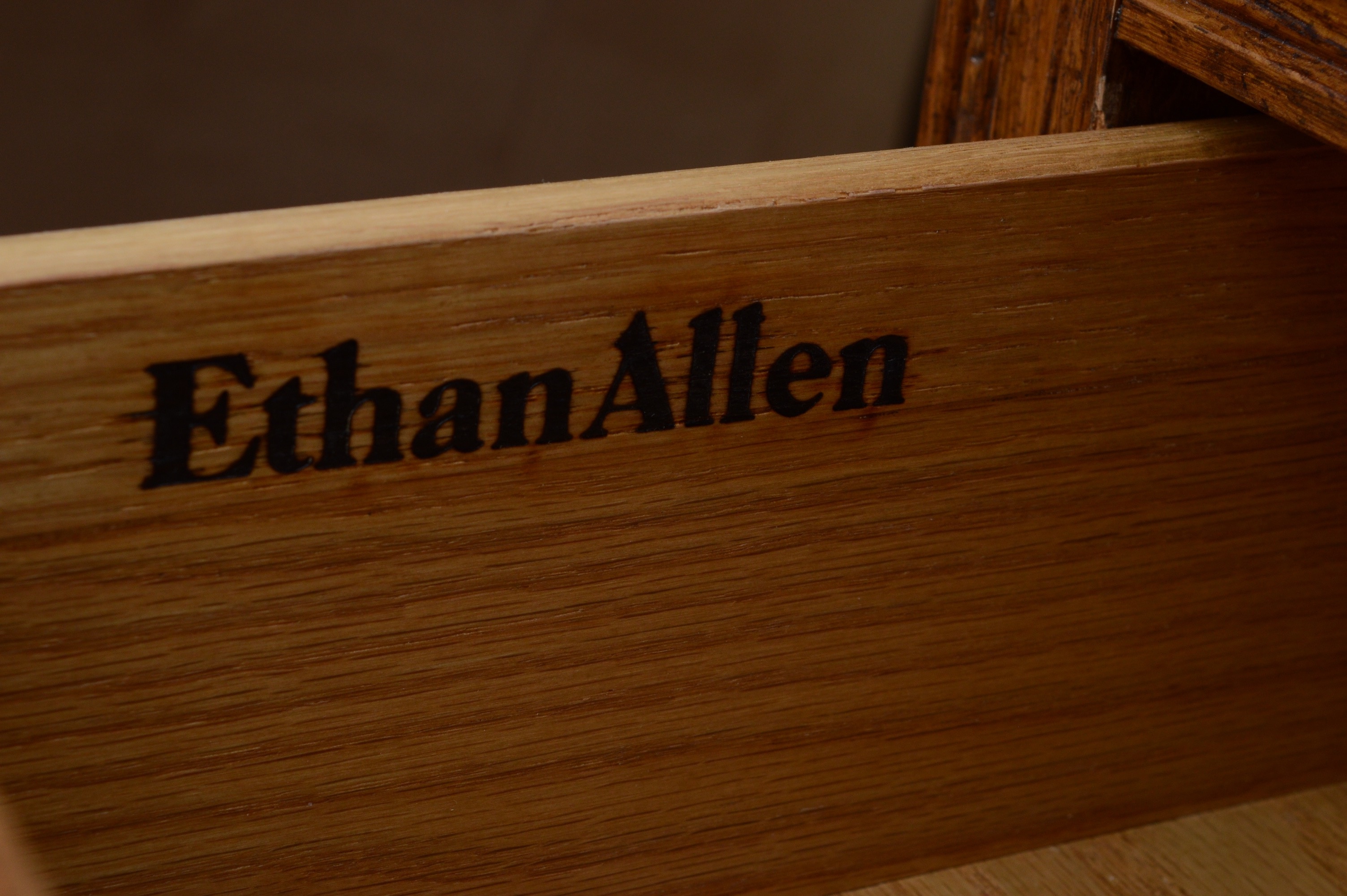 Ethan Allen Three Drawer Oak Stand