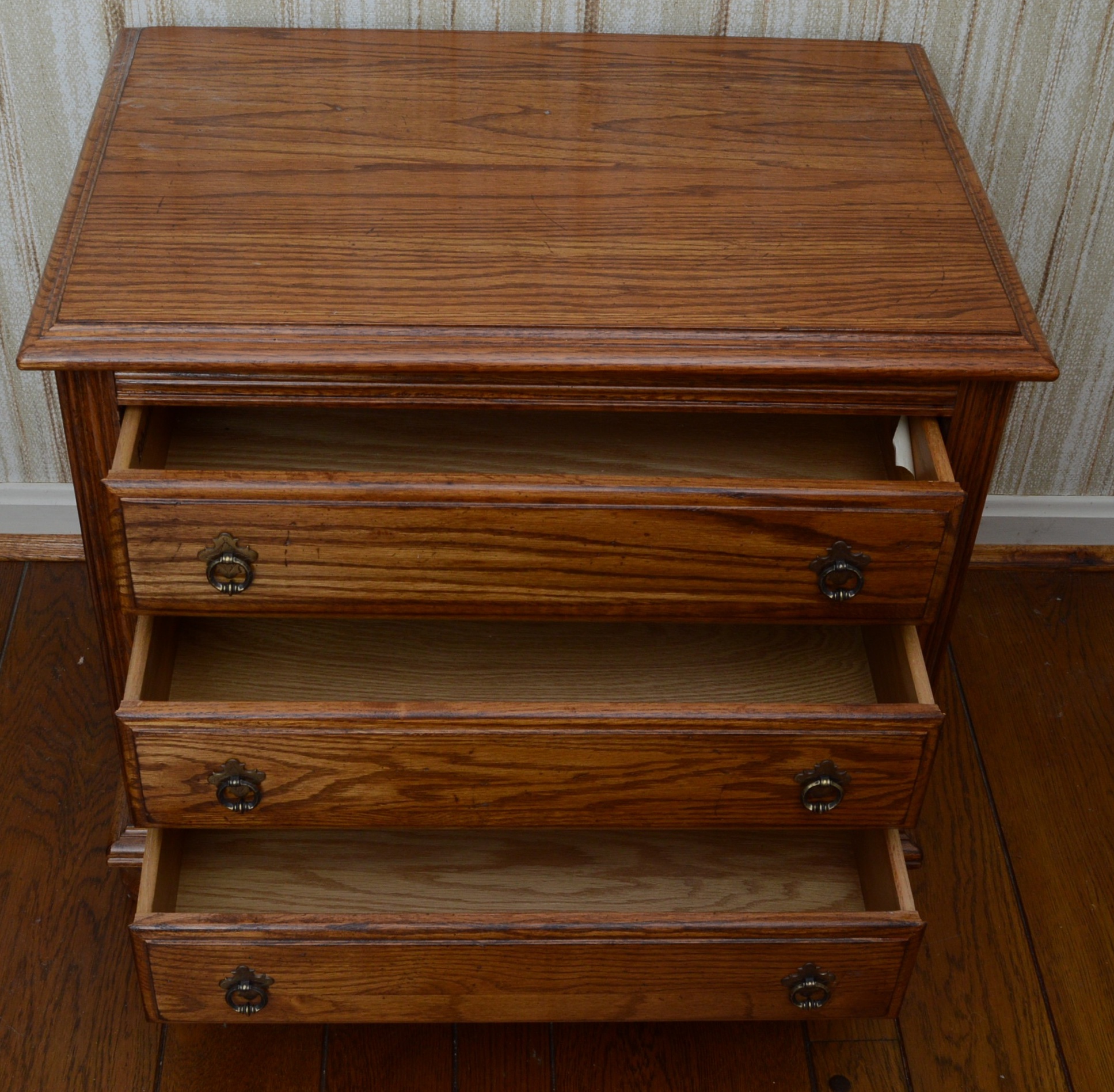Ethan Allen Three Drawer Oak Stand