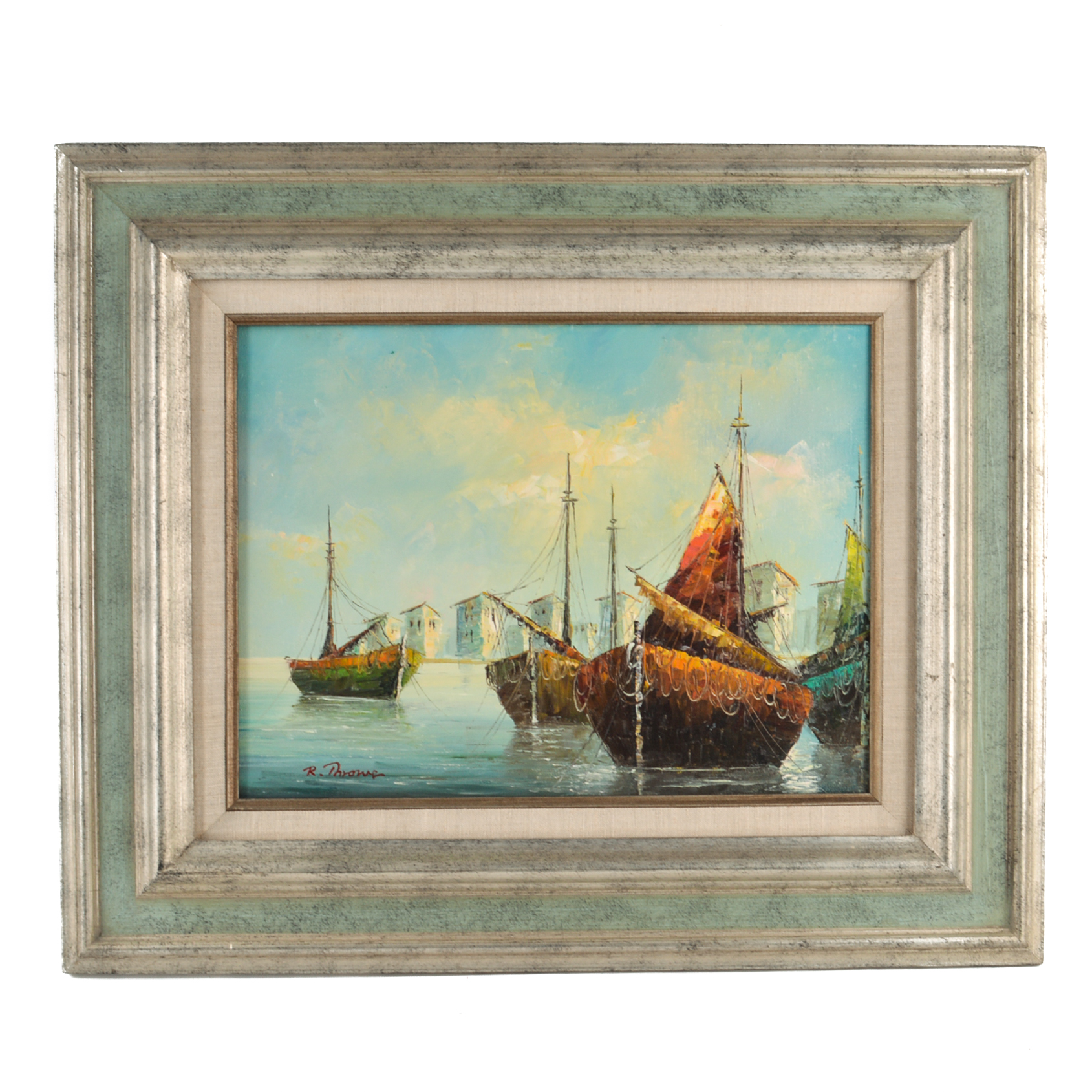 R. Thrower Original Oil on Canvas Seascape Painting