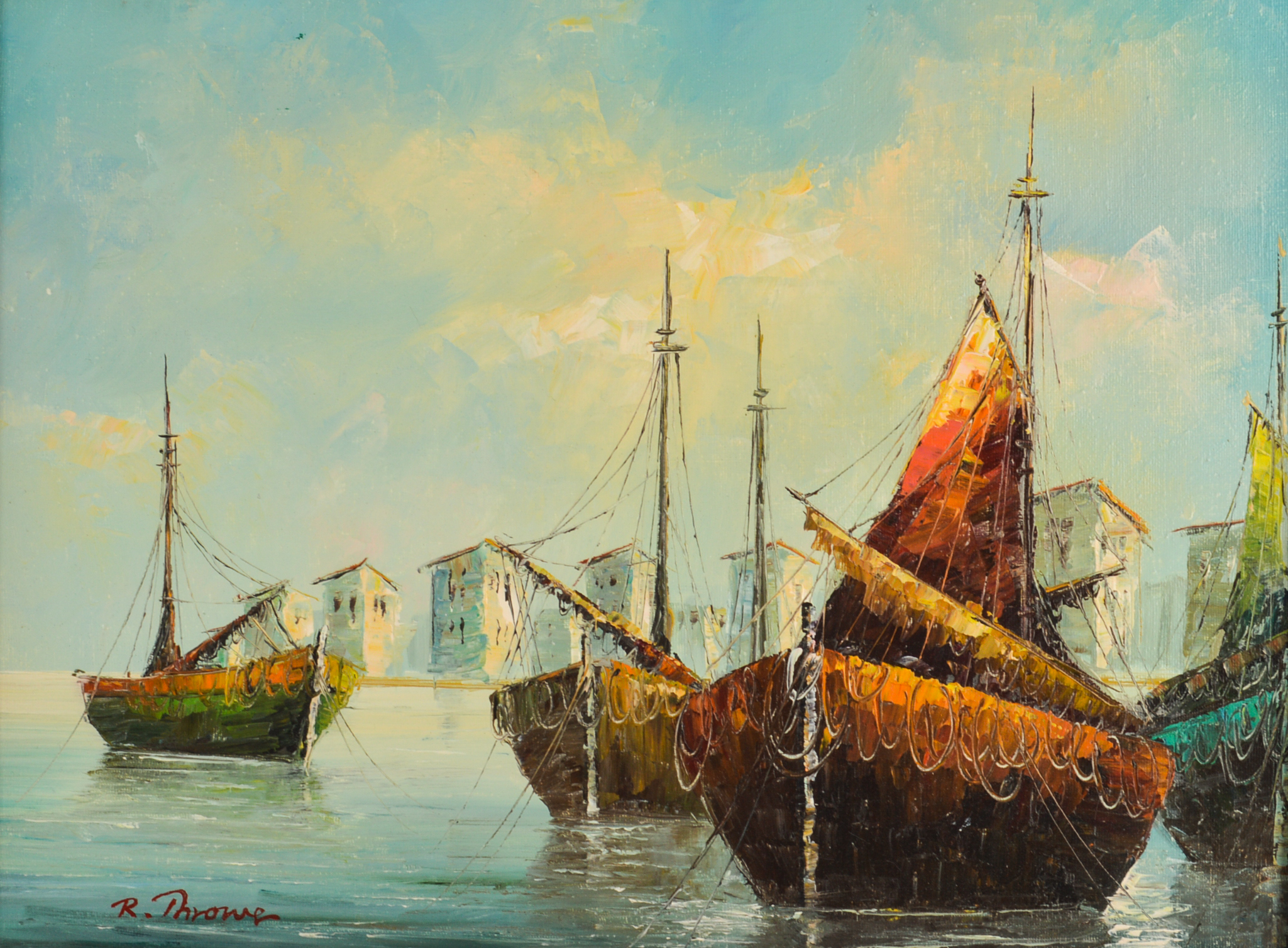 R. Thrower Original Oil on Canvas Seascape Painting