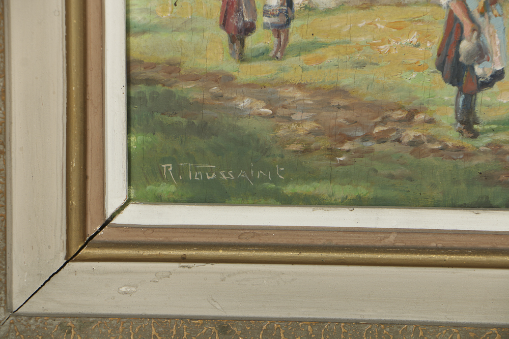 Rene Toussaint Oil Painting on Board of European School Scene