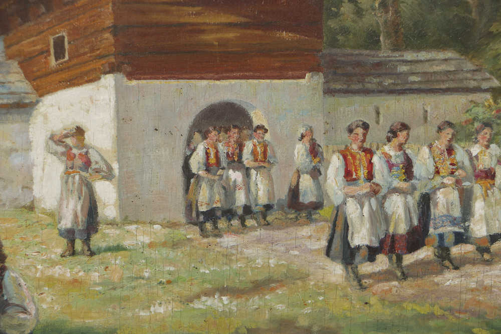 Rene Toussaint Oil Painting on Board of European School Scene