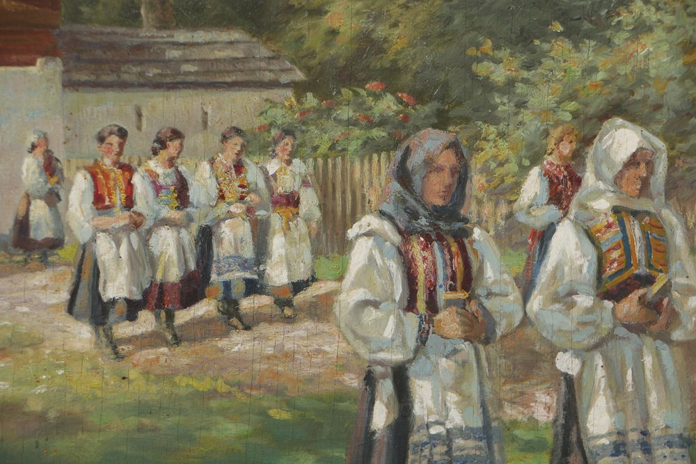 Rene Toussaint Oil Painting on Board of European School Scene