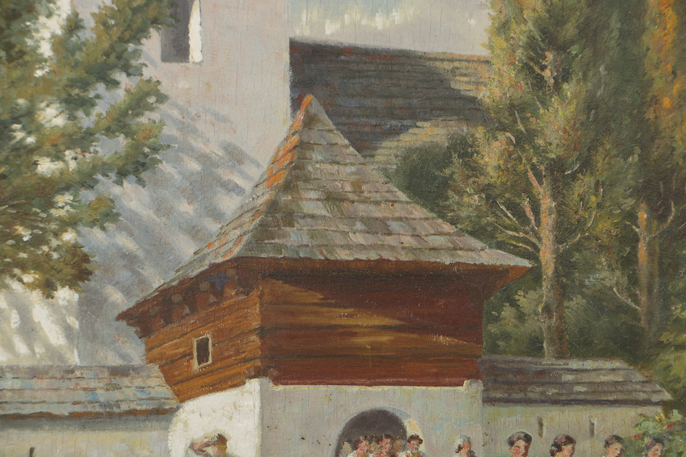 Rene Toussaint Oil Painting on Board of European School Scene