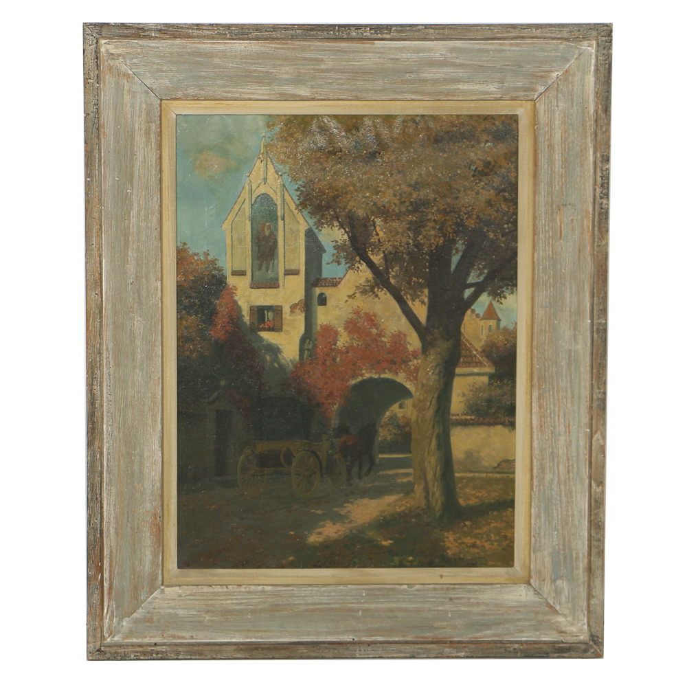 Max Barascudts Oil Painting on Canvas of German Town Scene