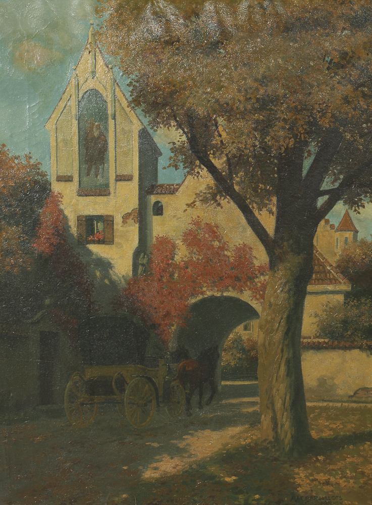 Max Barascudts Oil Painting on Canvas of German Town Scene