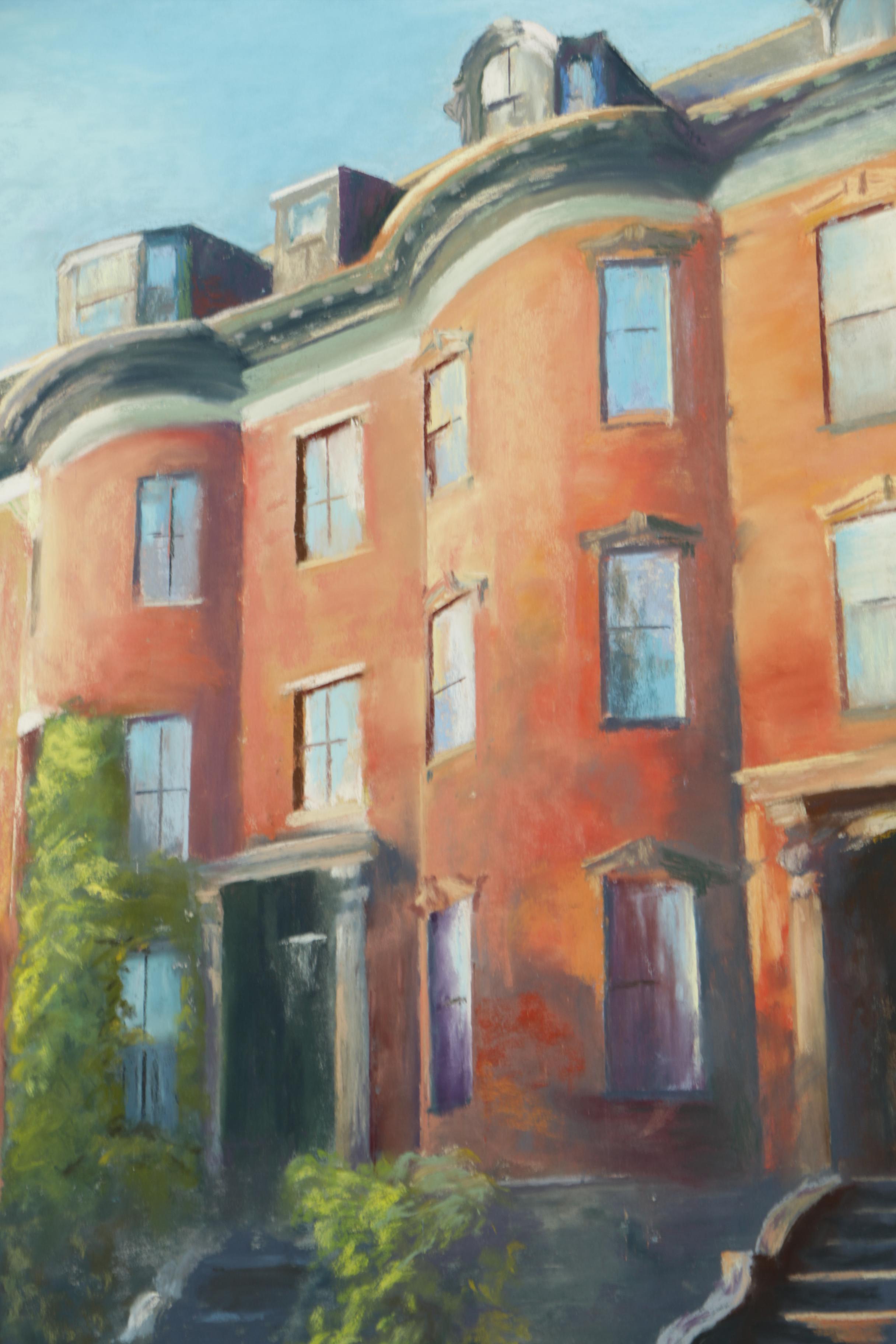 M.B. Rich Pastel Drawing on Paper of Brownstone Row Houses