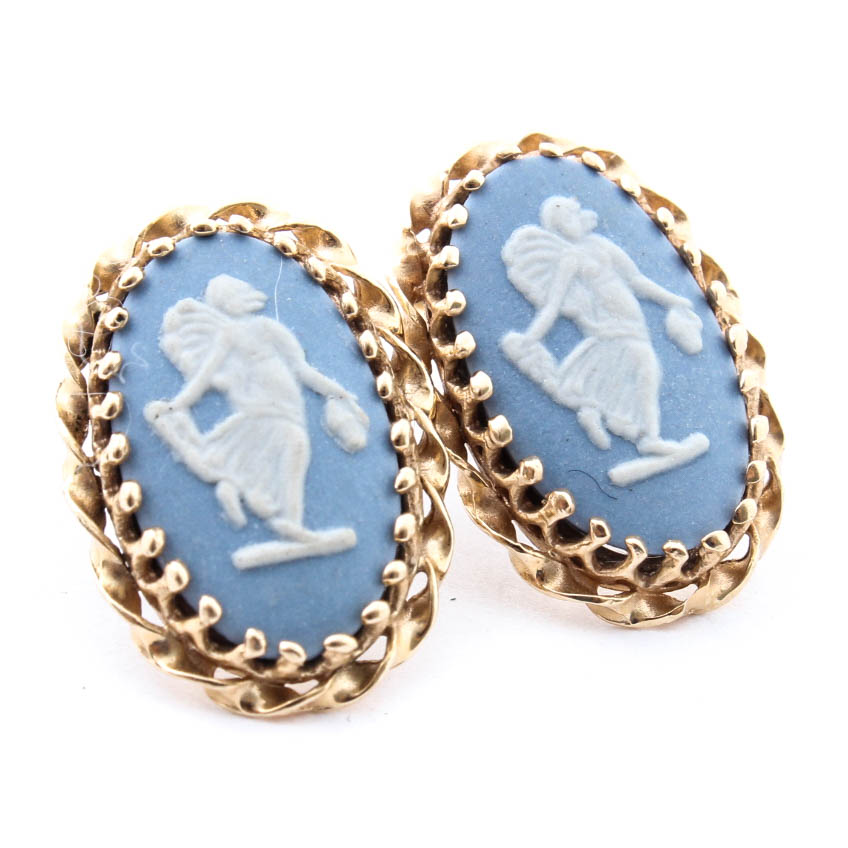 14K Yellow Gold Wedgwood Earrings