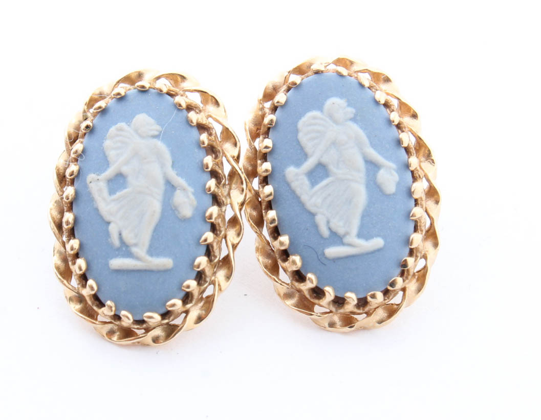 14K Yellow Gold Wedgwood Earrings