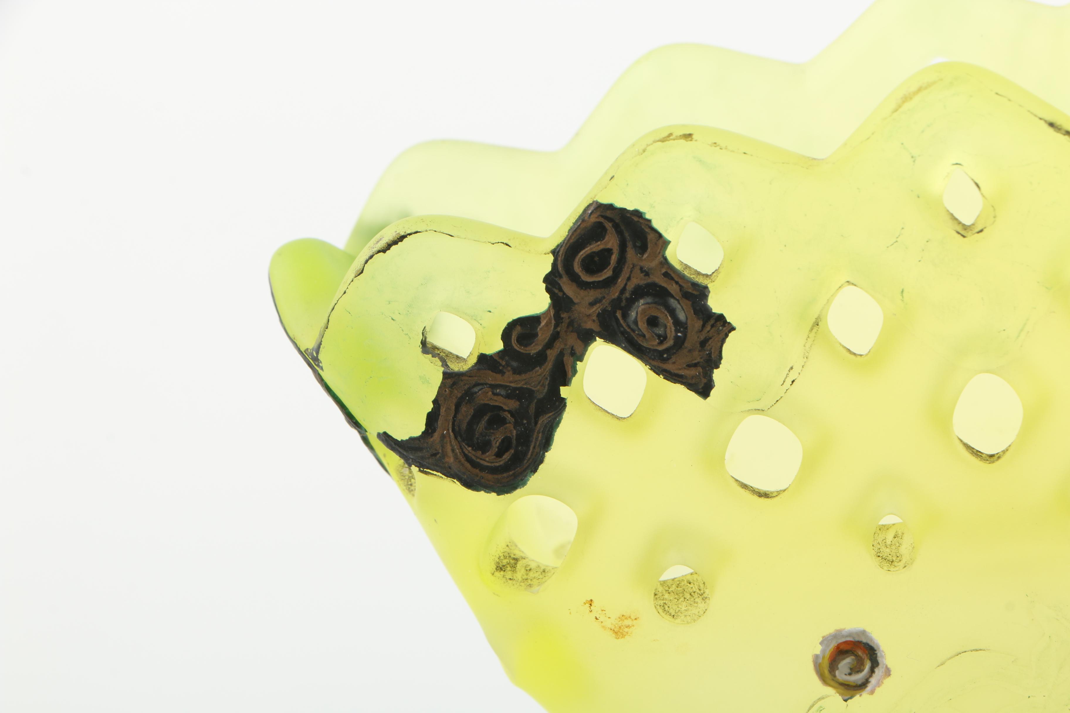 Vintage  Hand-Painted Yellow Glass Fan Vase