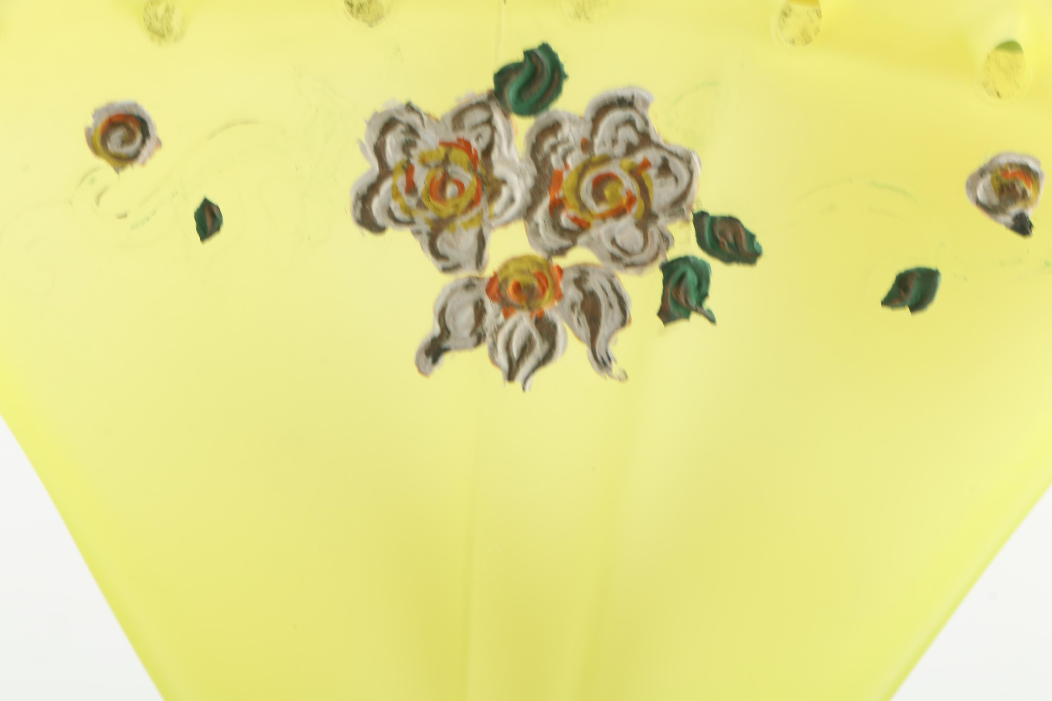 Vintage  Hand-Painted Yellow Glass Fan Vase