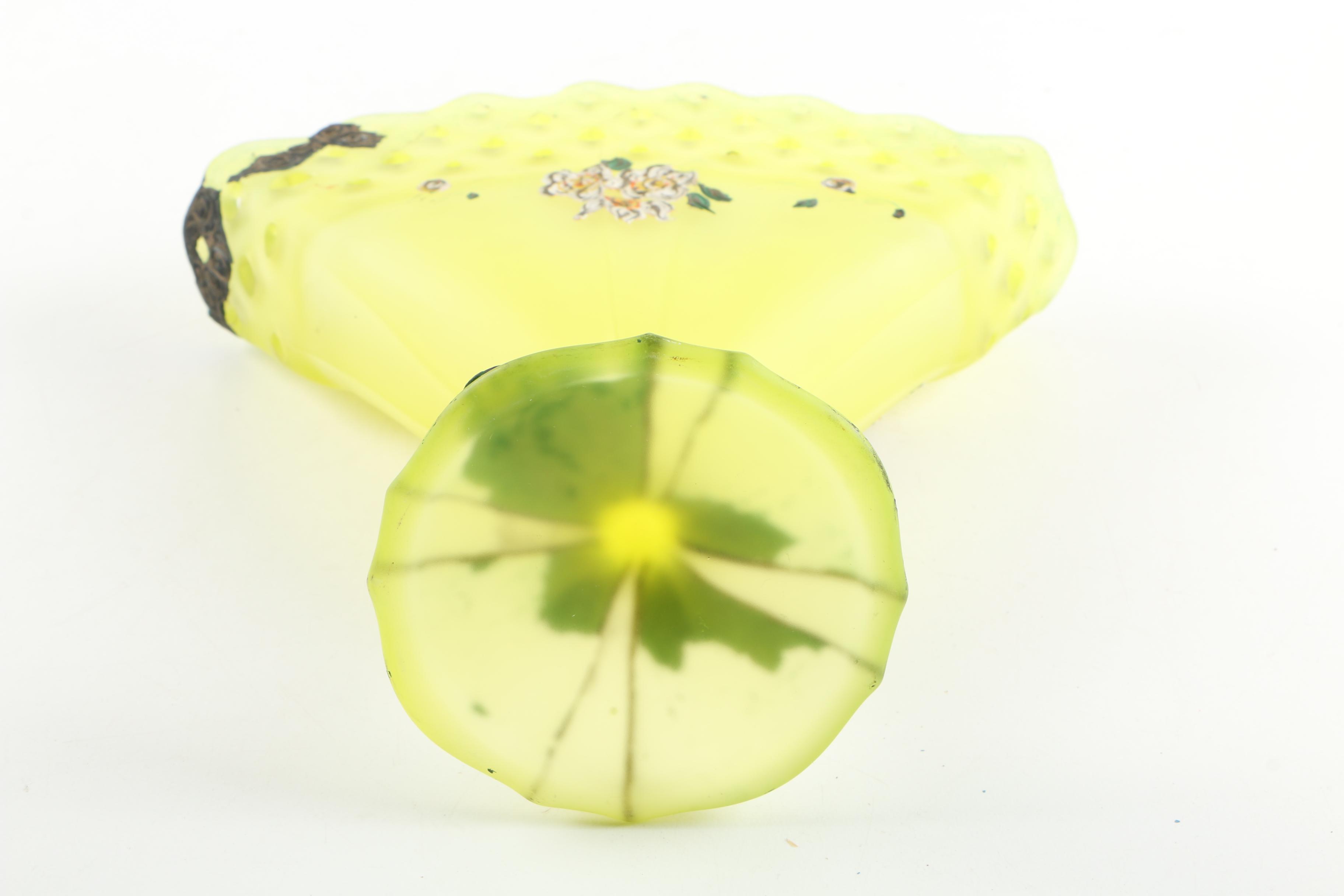 Vintage  Hand-Painted Yellow Glass Fan Vase