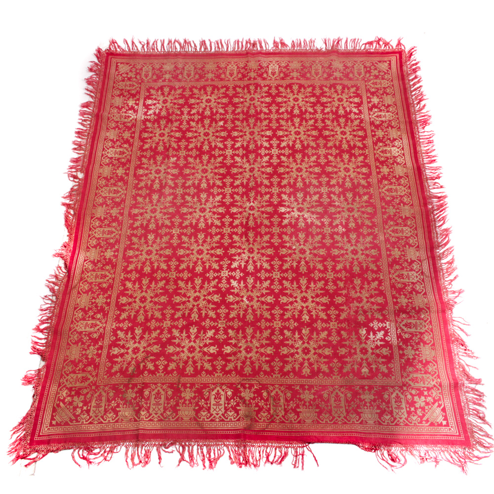 Antique Jacquard Weave Linen Tablecloth