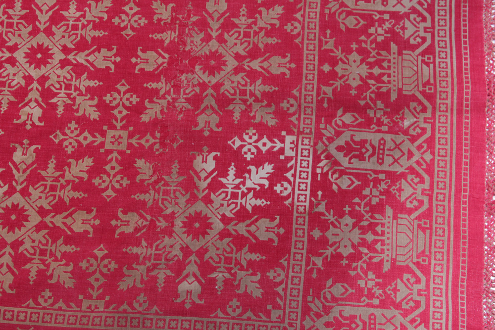 Antique Jacquard Weave Linen Tablecloth