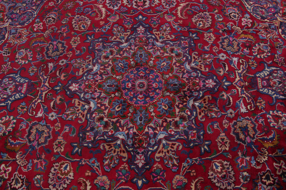 Vintage Hand-Knotted Persian Mashhad Room Size Rug