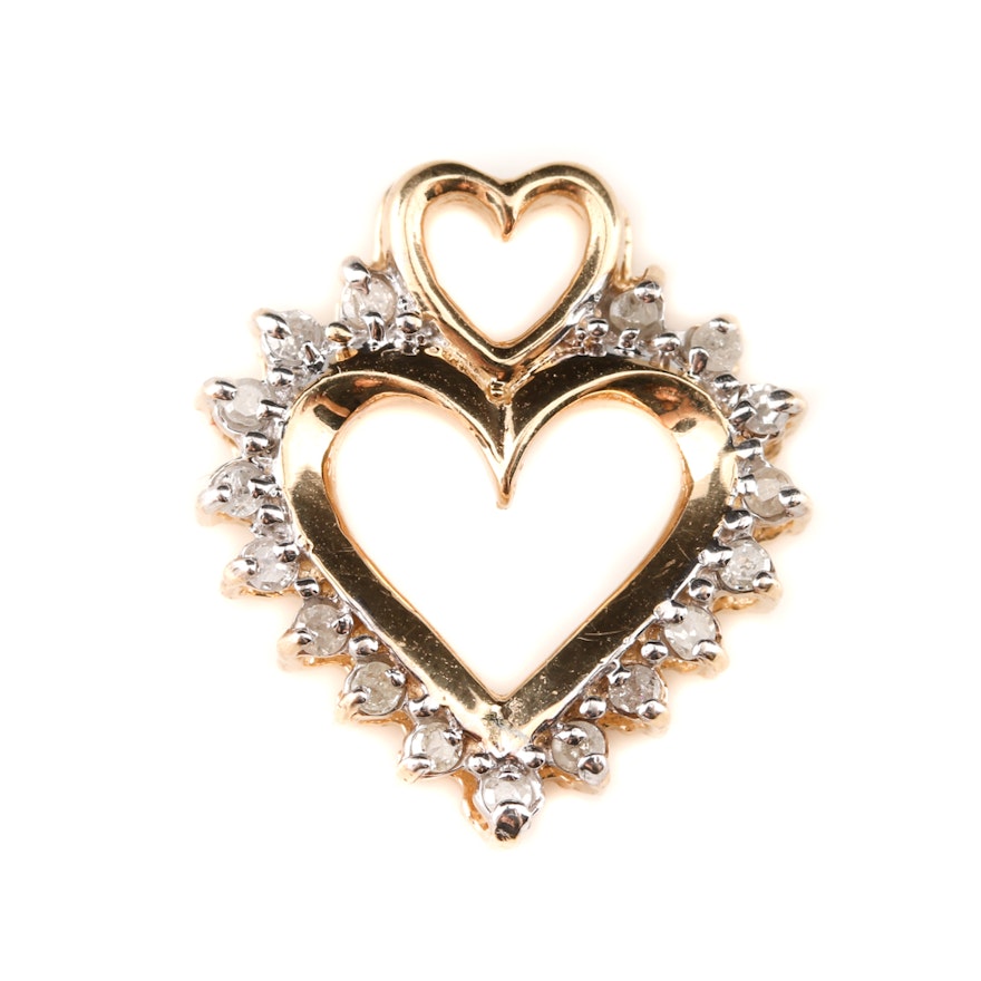 10K Yellow Gold Diamond Heart Slide Pendant