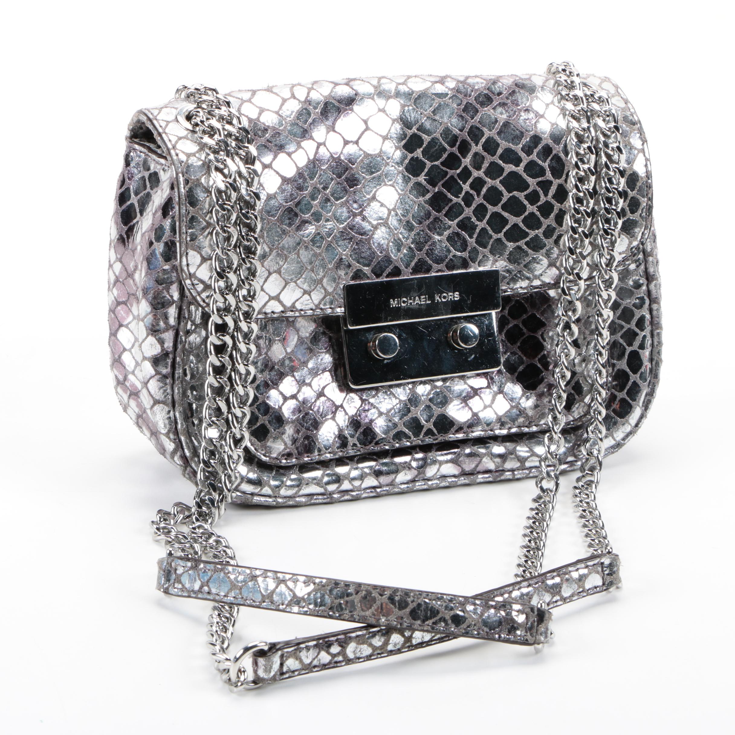 Michael Kors Silver Tone Embossed Bag