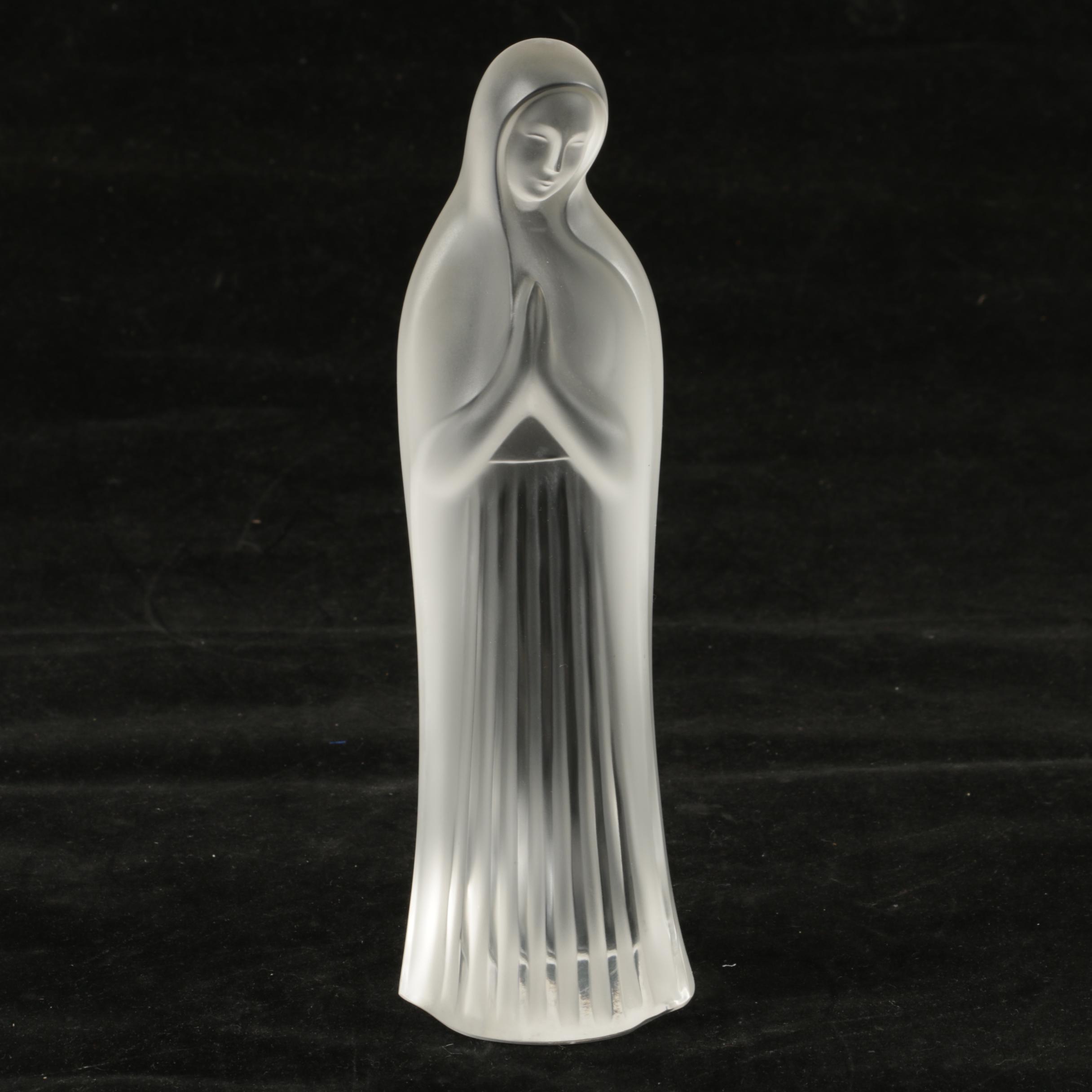 “Lalique France” Frosted Crystal Statue of The Madonna