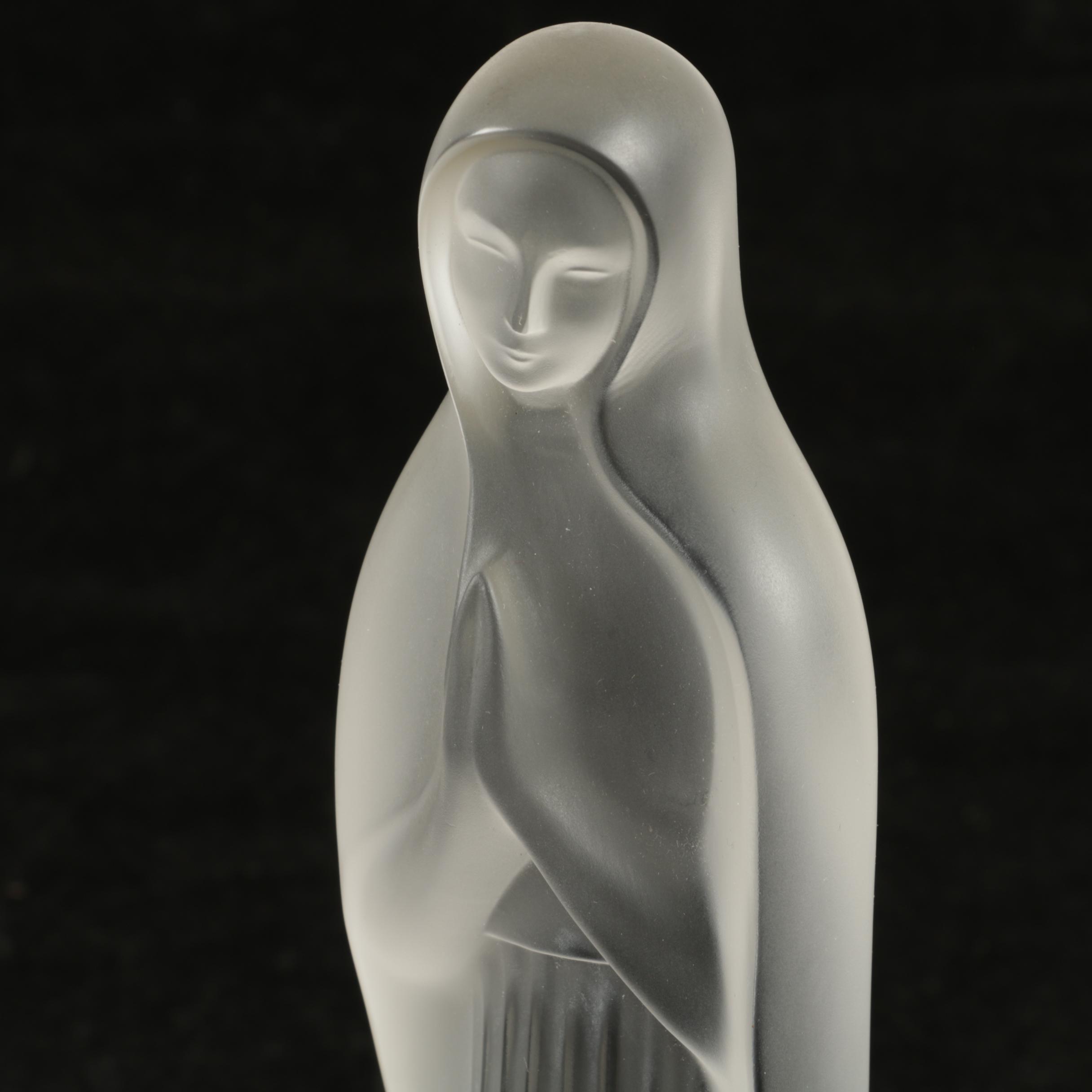 “Lalique France” Frosted Crystal Statue of The Madonna