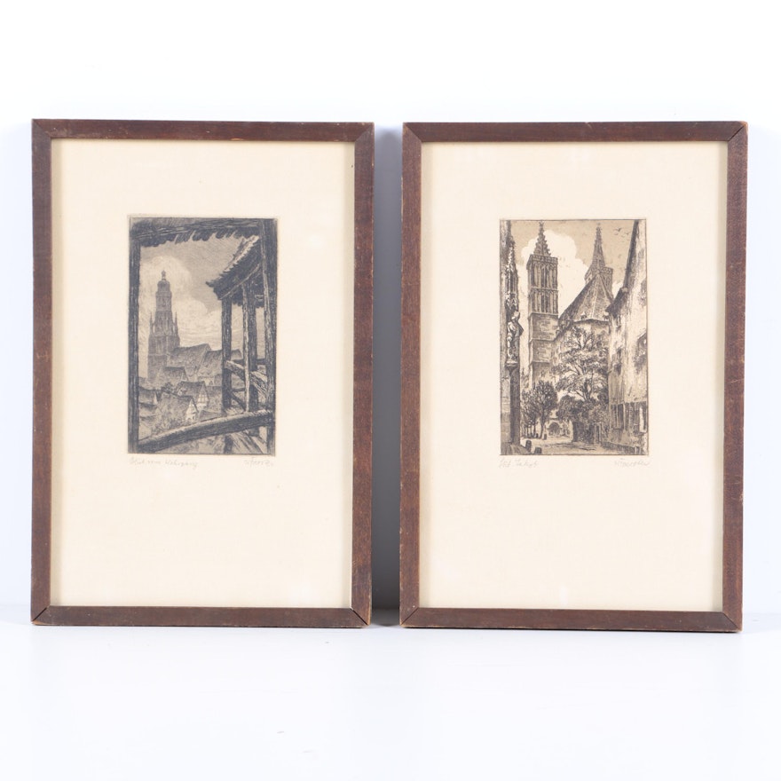 W. Foerster Etchings of Citiescapes