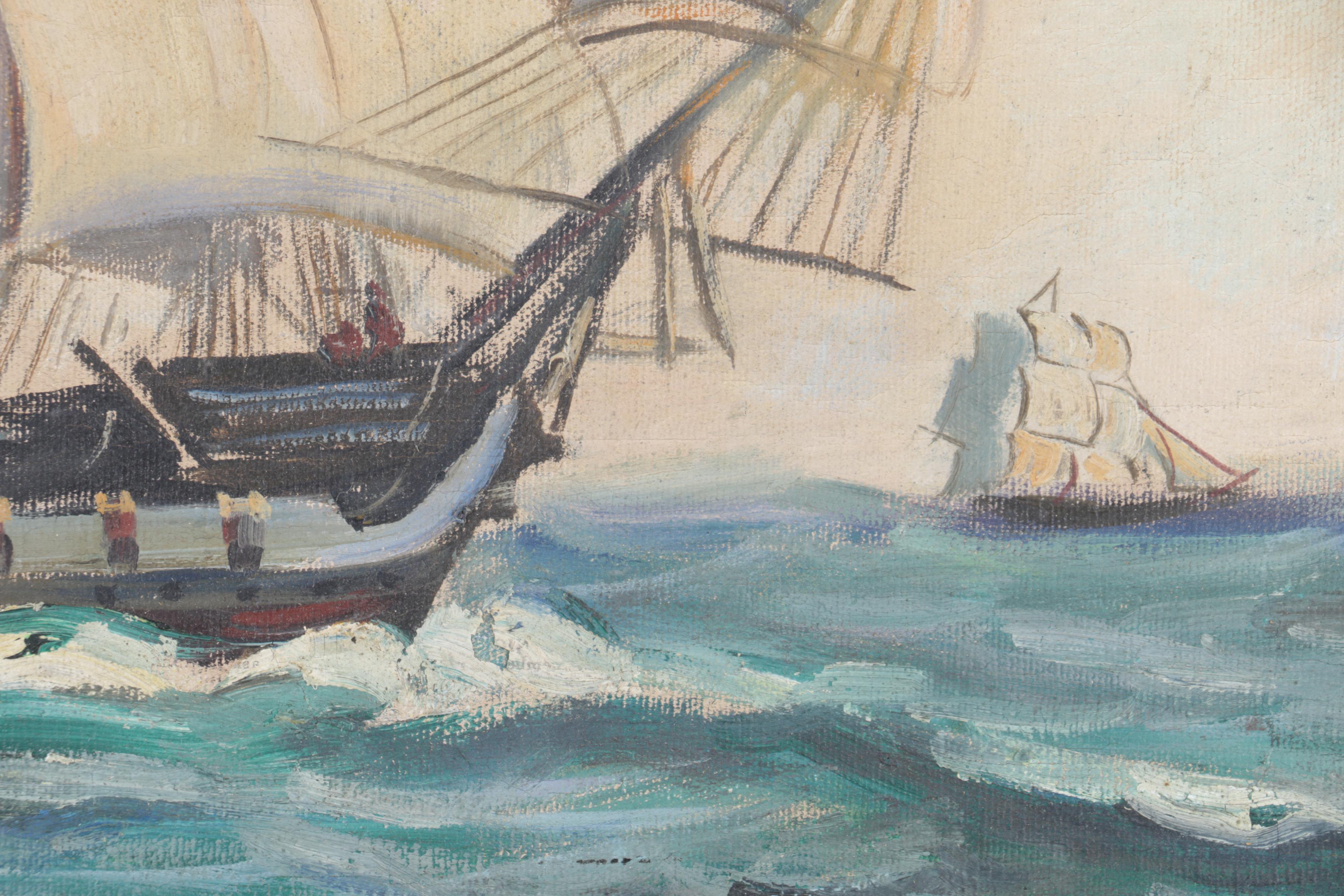 Oil Painting on Canvas of Multi-Masted Ship