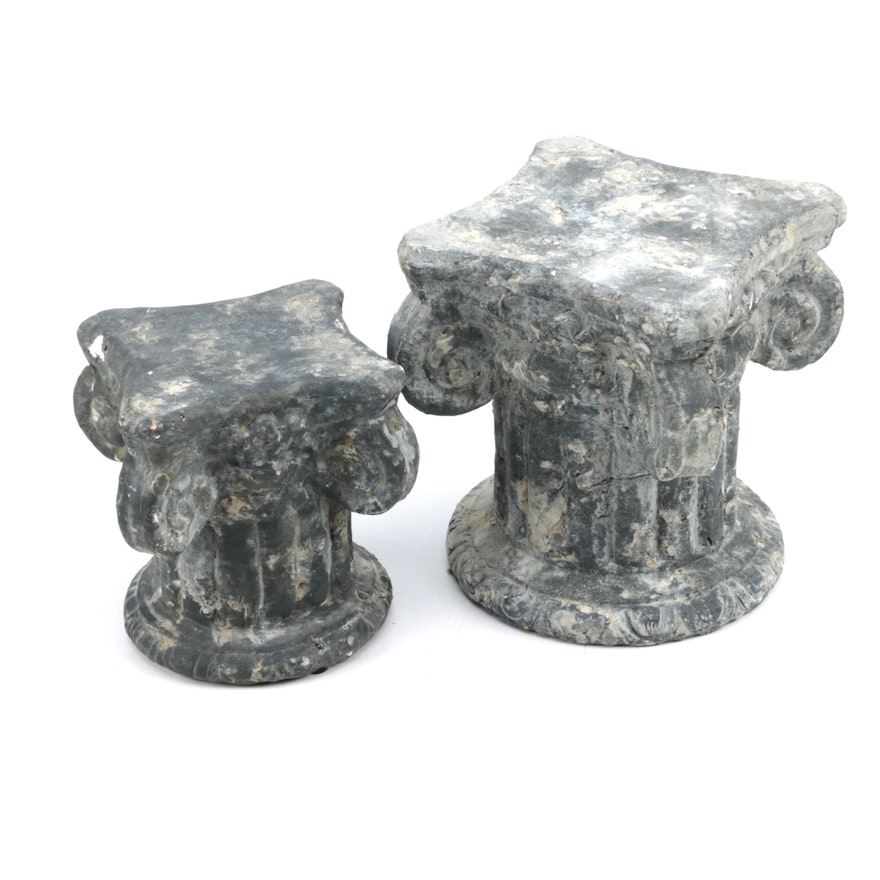Two Stoneware Ionic Column Pedestals