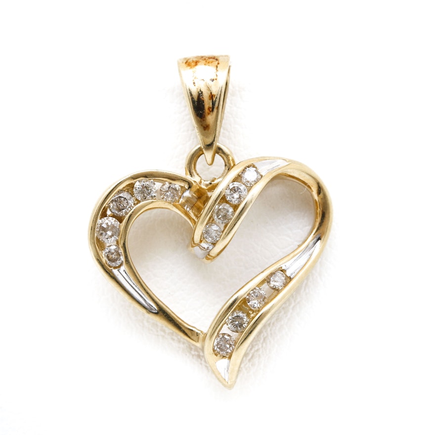 10K Yellow Gold Diamond Open Heart Pendant